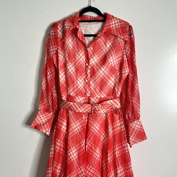 Vantage plaids red and white maxi dress lined In great condition - Picture 2 of 11